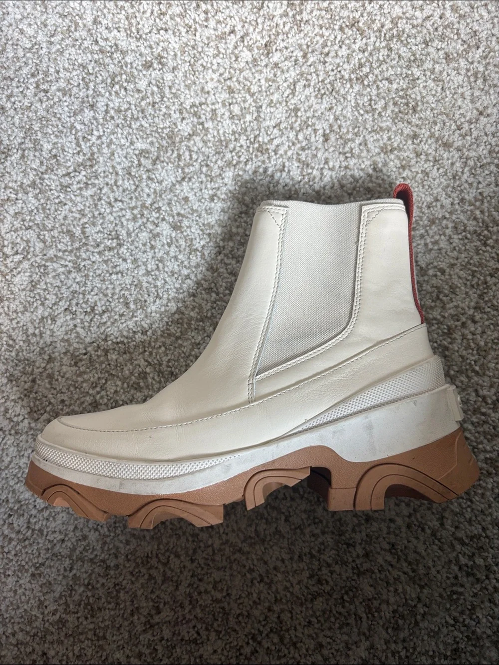 Sorel Women's White Leather Chelsea Rain Boots with Tan Lug Sole